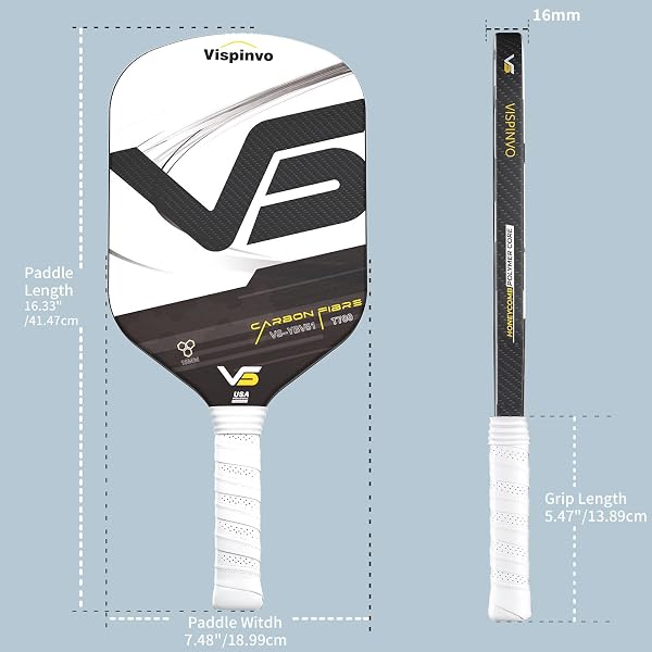 VISPINVO 16MM EDGELESS PICKLEBALL PADDLE, 3K T700 THERMOFORMED RAW CARBON FIBER PICKLEBALL PADDLE, USAPA APPROVED, FOAM INJECTED EDGES FOR EXPANDED SWEET SPOT, CONTROL AND BALANCE