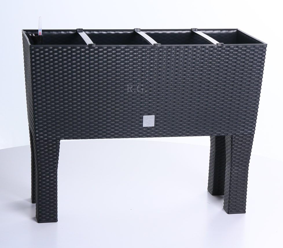 Blumentopf Blumenkasten mit Füßen Blumenkübel Rattan Bewässerung 4 Farben 2 Größen (600 anthrazit)