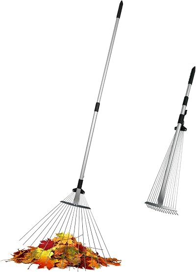 Leaf Rake with Handle 160 cm Telescopic Heavy Duty Gardening