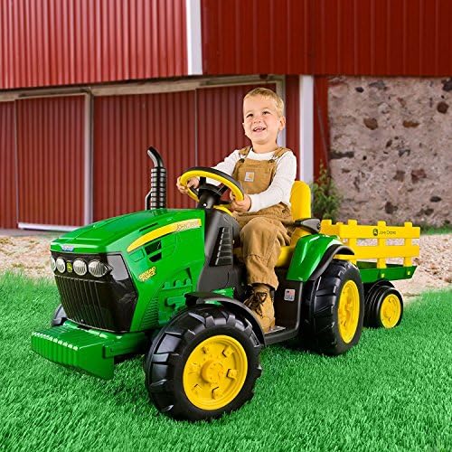 Most Popular Kids Toddler Ride-On Battery Powered Electric Farm Ranch Real Work Tractor Trailer Toy- Unisex Beautiful for 3-8 Year Olds- Hours Adventures- Yard Driveway Park Sidewalk Let The Fun Begin
