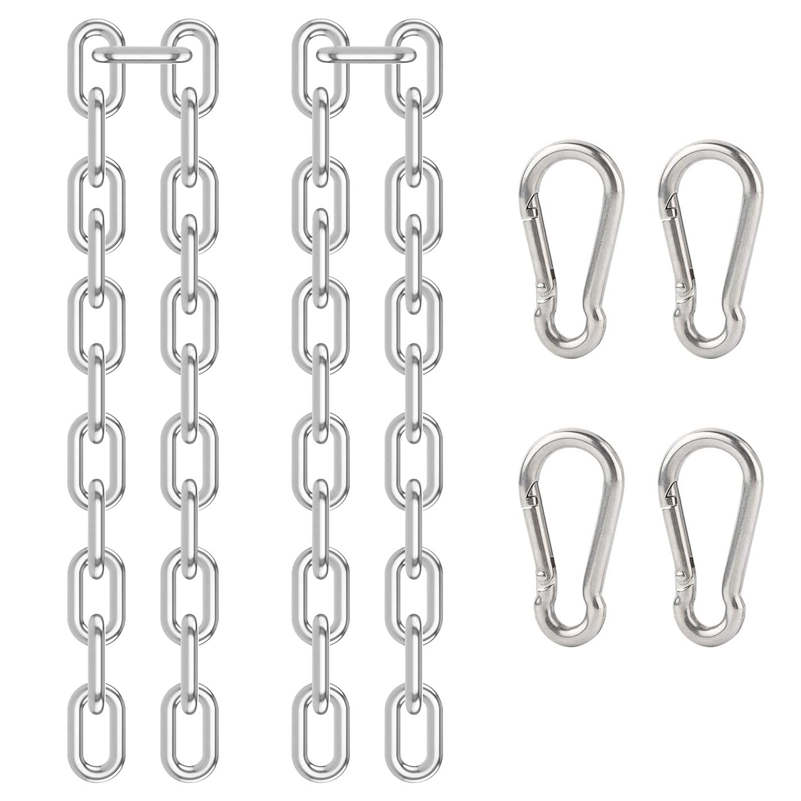 DesertBoy 2Pcs Stainless Steel Chain Heavy Duty M4 Hanging Chair Chain (0.6M/23.7Inch) with M6 Carabiners Swing Chain for Hanging Sandbags, Hanging Chairs, Yoga Training, etc.