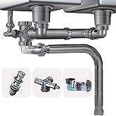 QruiLanTu Double Sink Drain Kit Space Saving Kitchen Sink Drain Kit Expandable Flexible 1 1/2" P-Trap Pipe 3-1/2 Inch Sink Drain Assembly Kit with 4-Way Fitting Adapter for Dishwasher
