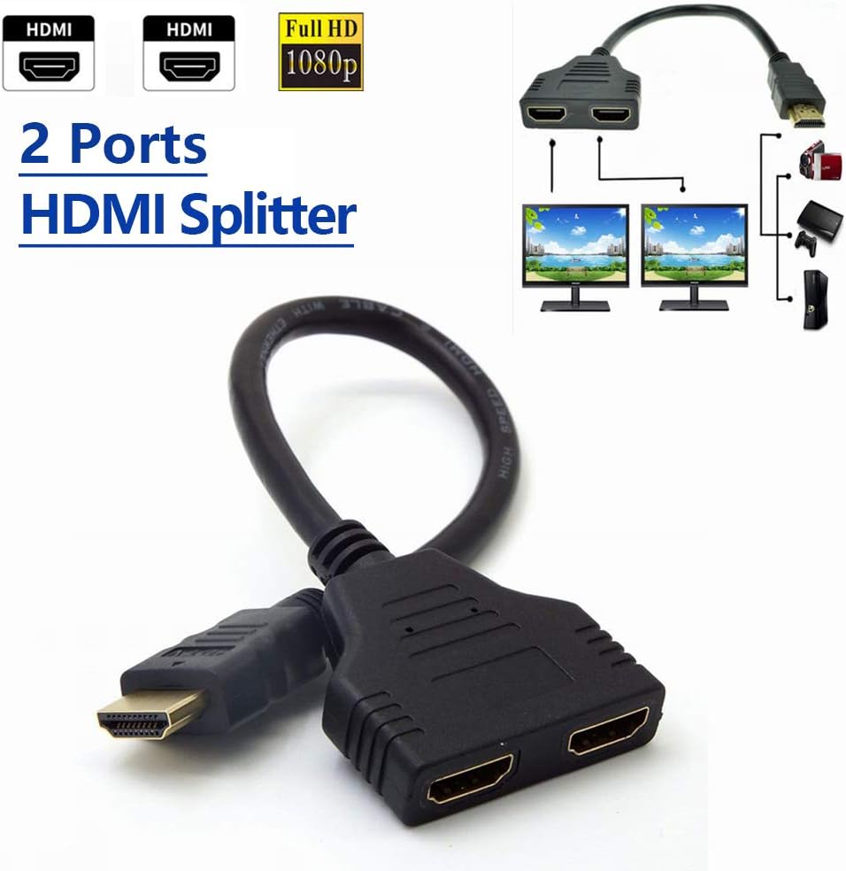 Dual HDMI Adapter for 1080P, Hdmi Male to 2 HDMI Female Splitter Cable for HDTV, Dual HDMI Splitter Cable Support Xbox, Blueray, DVD Players, PS3 (Black)