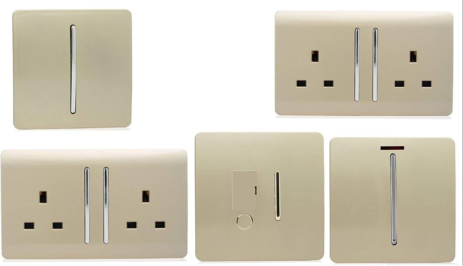 Trendi Switch Artistic Modern Glossy Switches and Sockets Utility Room Trade/Multi Buy Pack in Gold