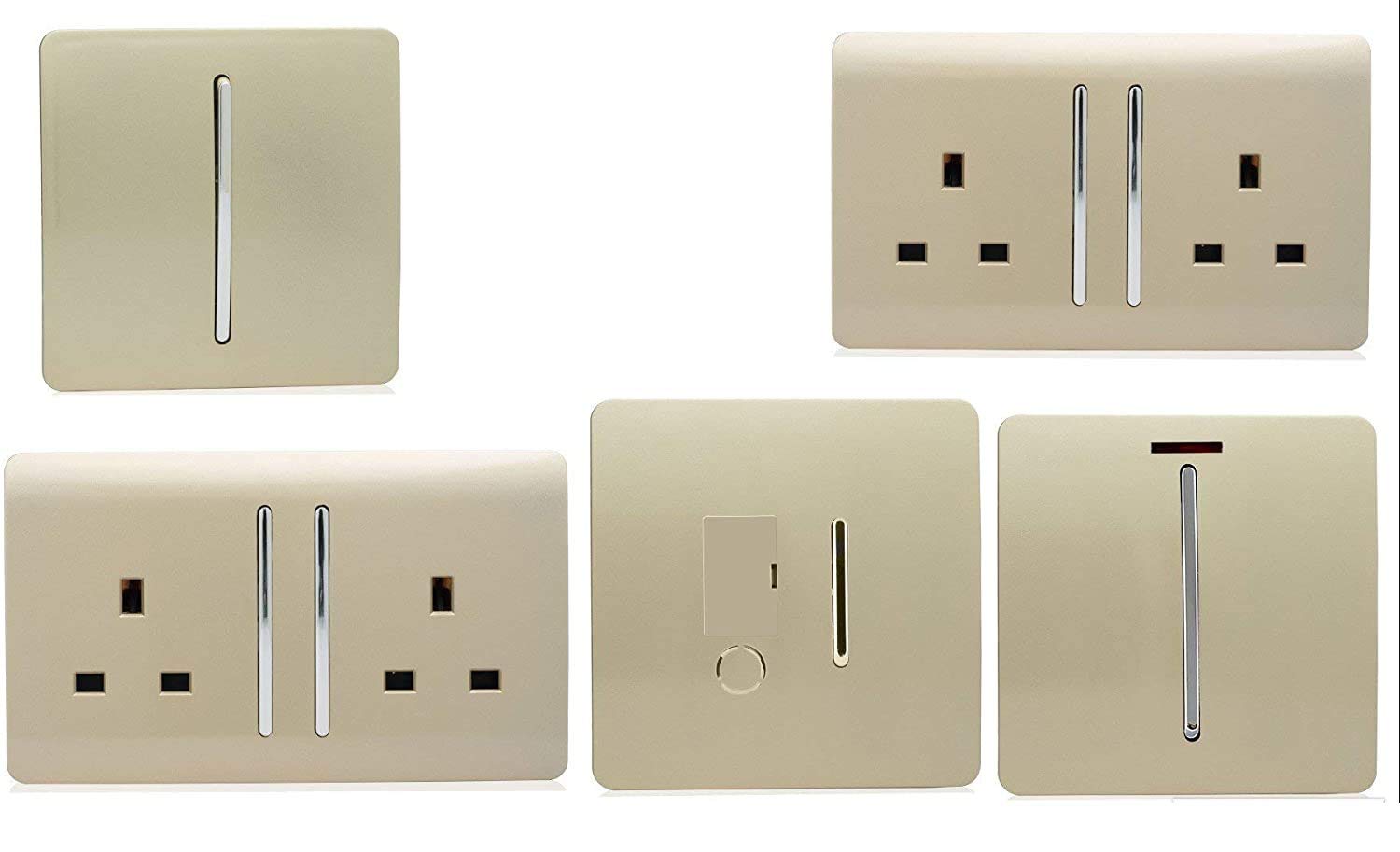 Trendi Switch Artistic Modern Glossy Switches and Sockets Utility Room Trade/Multi Buy Pack in Gold