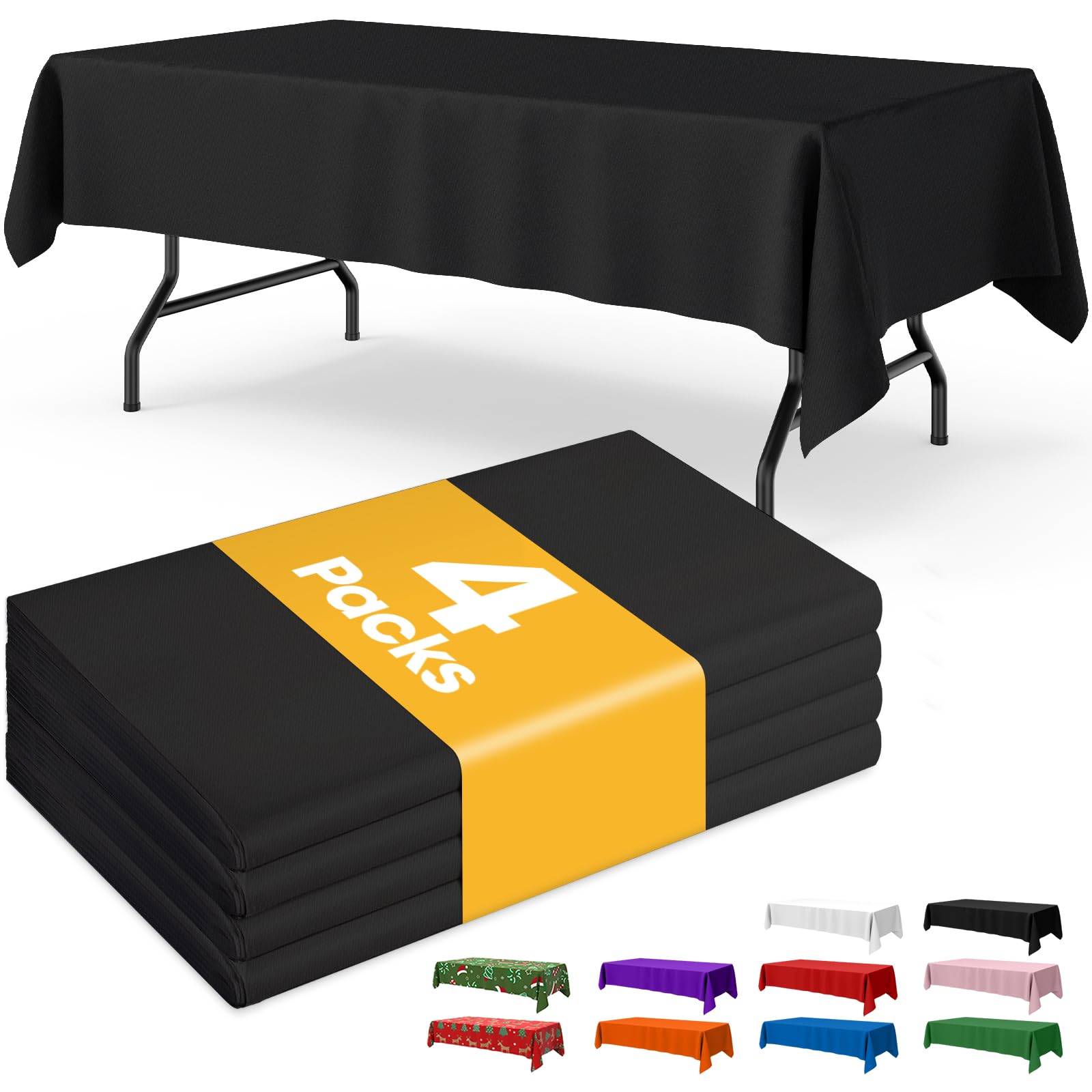 Niuara Black Plastic Table Cloth - 8 Pack 84" Round Disposable Tablecloths for Round Tables, Table Cover for Holiday Parties & Gatherings