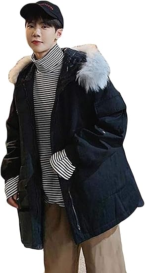 Amazon Debangni ファー付き モッズコート メンズ 冬服 ロング丈 中綿ジャケット 長袖 無地 フード付き 厚手 防寒 ミリタリー ロングコート ゆったり おしゃれ アウター 通勤 通学 個性 コート ジャケット 通販