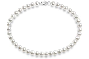 PAVOI 925 Sterling Silver Round White Simulated Shell Pearl Necklace Strand | Pearl Choker Necklace | Jewelry for Women