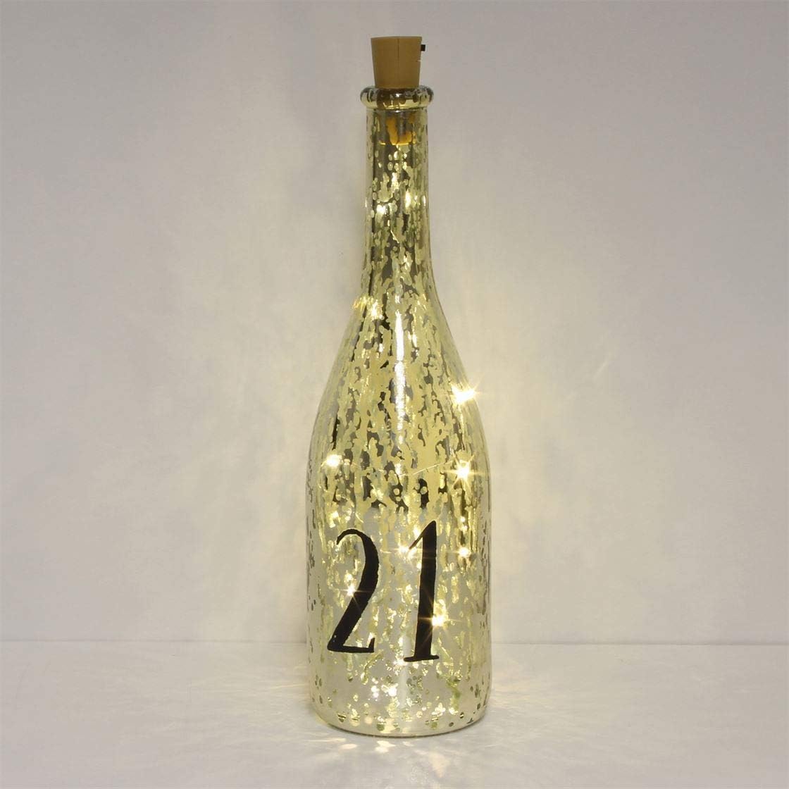 Gold Crackle Glaze Battery Light Up Bottle with Number - 21st Birthday Gift