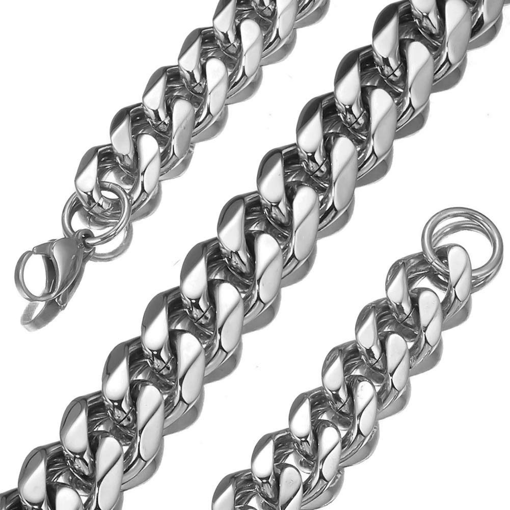 Mens Stainless Steel Silver Tone 7-40 inch 15MM Heavy Cuban Curb Link Chain Necklace Bracelet