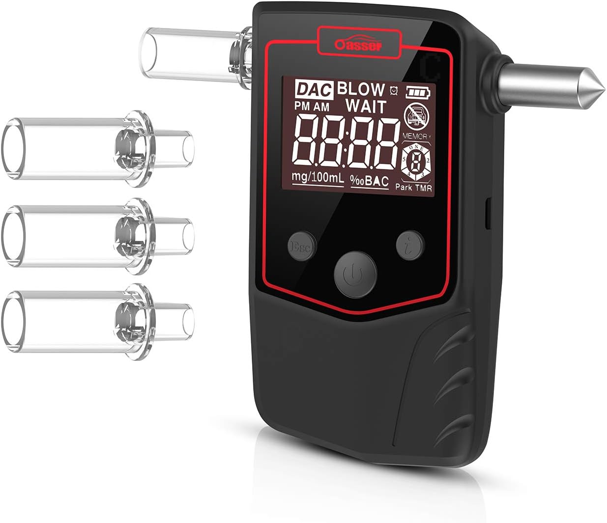 Oasser Breathalyzer Alcohol Tester Rechargeable Li-ion Digital LCD Breath Tester Semi-Conductor Sensor with 4 Mouthpieces T6