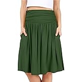 Simlu Skirts for Women Regular and Plus Size Skirt with Pockets Below The Knee Length Ruched Flowy Midi Skirt