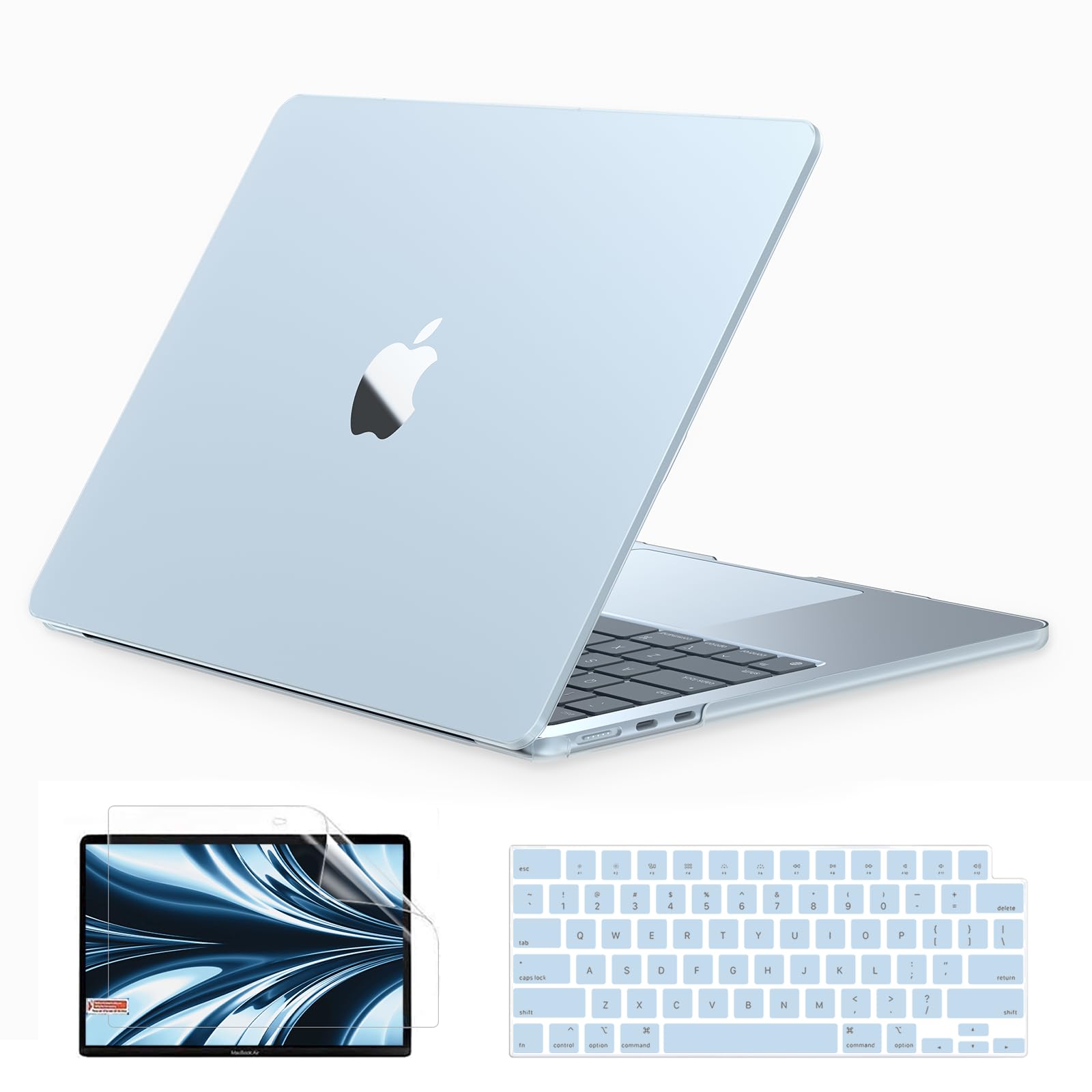 Photo 1 of AKIT Compatible with MacBook Air 13 inch Case 2025 2024 2022 M4 A3240 M3 A3113 M2 A2681, [Ultra-Thin] [Official Color Match] Hard Case+Screen Protector+Keyboard Cover for Mac Air 13.6 inch, Light Blue