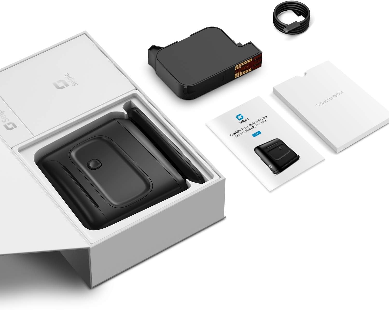 Selpic Handheld Printer S1 Portable Inkjet Printer, Durable Quick-Drying Waterproof Ink, Print on Wood, Glass, Clothes, and Other Surface, APP for Customized Text, QR Code, with Black Ink Cartridge: Office Products