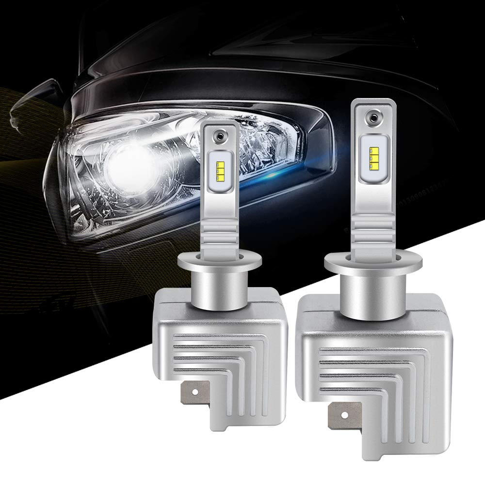 HOLOON H1 Led Headlight Bulb, 12000LM Lumileds Chips Extremely Bright Car Led Headlight Bulbs All-in-One Conversion Kit, Halogen/HID Bulbs Replacement - 6000K Cool White Light