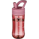 Edmyre Kids Clear Water Bottle 14oz Flip with Straw Carry Handle, Leakproof, Reusable, Tritan, BPA Free, Suitable for Boys and Girls, Red