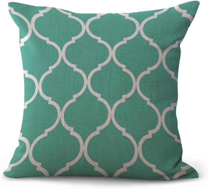 Miracle Dec Moroccan Tile Geometry Pattern Cotton&Linen Home Decorative Throw Cushion Cover Pillow Cover Pillowcase with Hidden Zipper Closure Only Cover No Inser (18"x18", Turquoise Blue)
