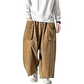 Seidarise Men's Corduroy Pants Straight Baggy Wide Leg Stretch Elastic Waist Drawstring Relaxed Fit Trousers Pant