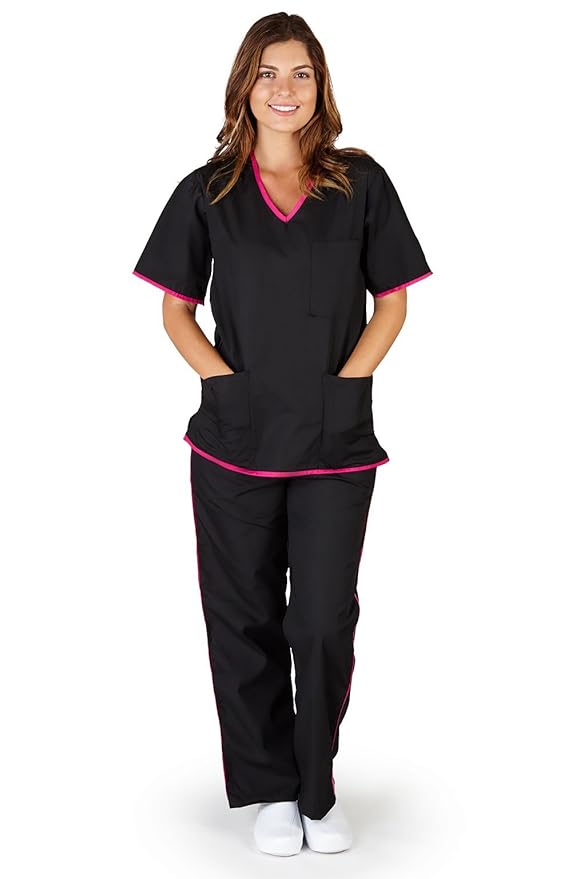 Natural Uniforms Women's Contrast Trim Scrub Set Medical Scrubs Apparel Sets Clothing
