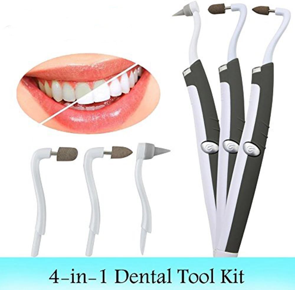 Ilucky Multifunction Sonic Tooth Stain Eraser, 3-In-1 Multifunction Sonic Tooth Stain Eraser Plaque Remover Dental Tool Kit Oral Hygiene Care Tools With LED Light