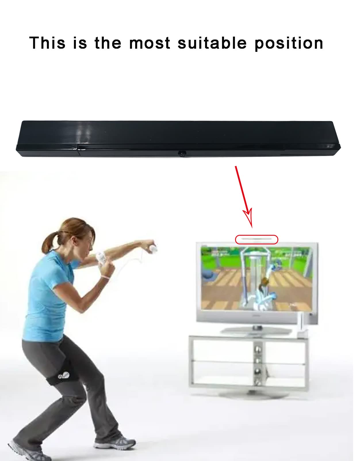 Tuboopy Wii Sensor Bar Wireless, Wiiu Infrared Ray Motion Sensor Bar for Wii/Wii U Console/PC (Black)