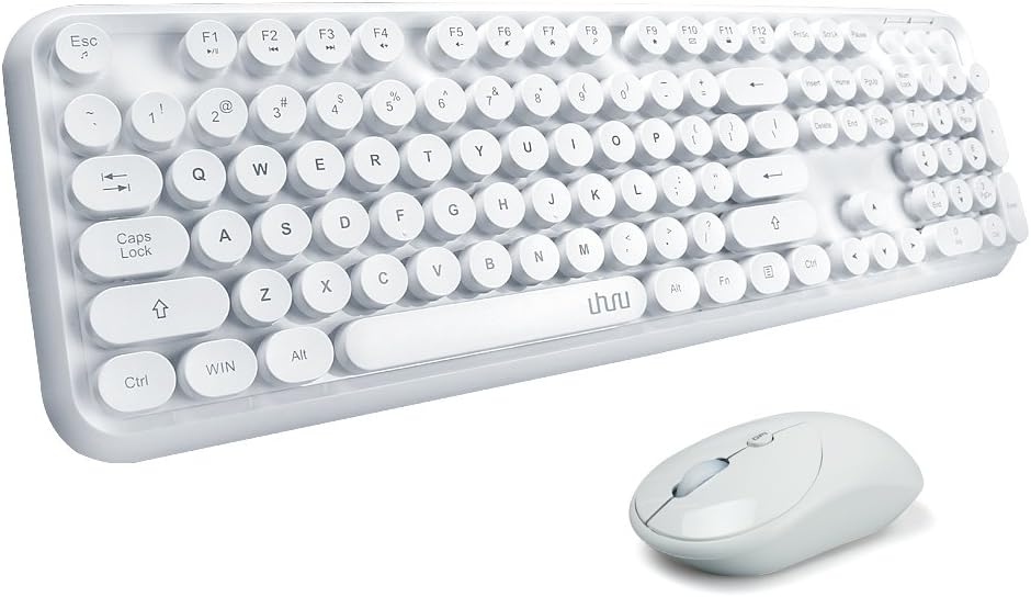 XUNIAN Wireless Keyboard and Mouse Combo, Full-Sized Keyboard and Mouse, Wide Compatibility for Laptop, PC, Mac, Smooth and Fluid Operation, Round Key (White)