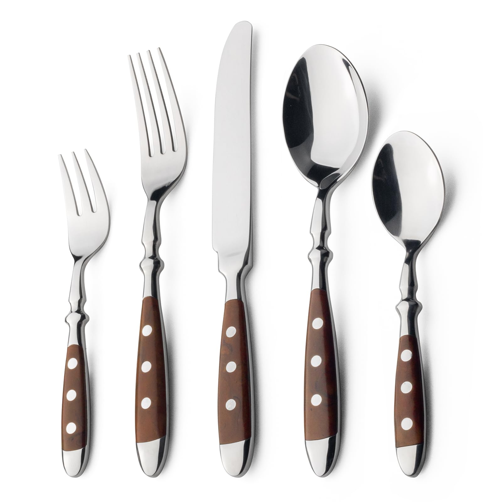 Alata Besteck Set für 6 Personen - Rustikales Tafelbesteck Set aus Edelstahl mit Braunen Griffen - Geschmiedet und Schwer - 30-teilig - Serie Berlin