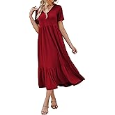 Women's 2026 Summer Short Sleeve V Neck Swing Dress Flowy Tiered Maxi Beach Sundress with Pockets