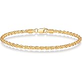 BRIJEWNES 925 Sterling Silver Clasp 2/2.5/3mm Gold | Silver Rope Chain Bracelets for Men Women Solid Diamond Cut Rope Chain Mens Bracelet Chain Bracelets for Men Jewelry Men Gifts