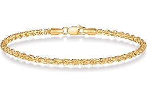 BRIJEWNES 925 Sterling Silver Clasp 2/2.5/3mm Gold | Silver Rope Chain Bracelets for Men Women Solid Diamond Cut Rope Chain Mens Bracelet Chain Bracelets for Men Jewelry Men Gifts