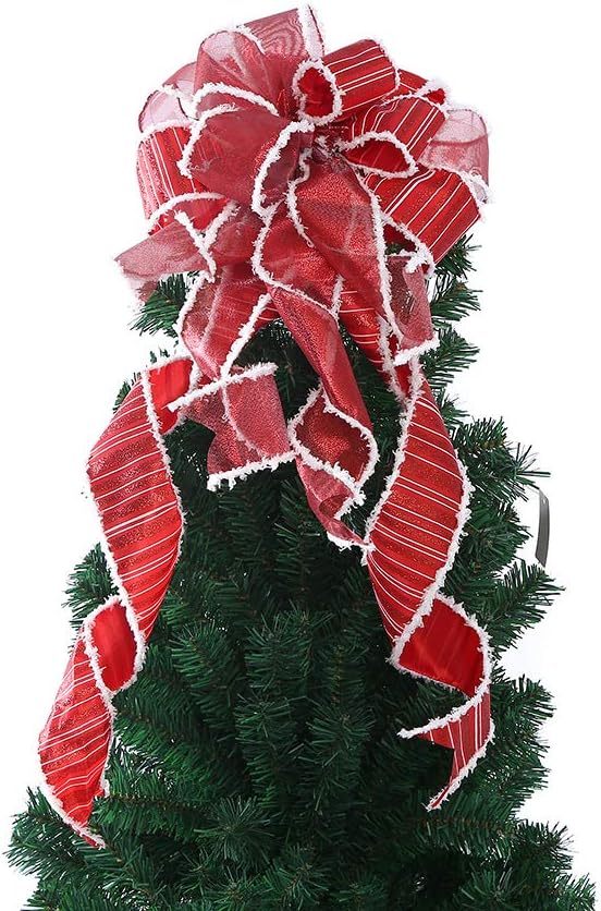 Bows & Ribbons - Christmas Wreath Bow Large Red Christmas Bow Tree Topper，Burlap with White Polyester Edge Gift Bow for Christmas Wedding Party Holiday Home Indoor Outdoor Decoration