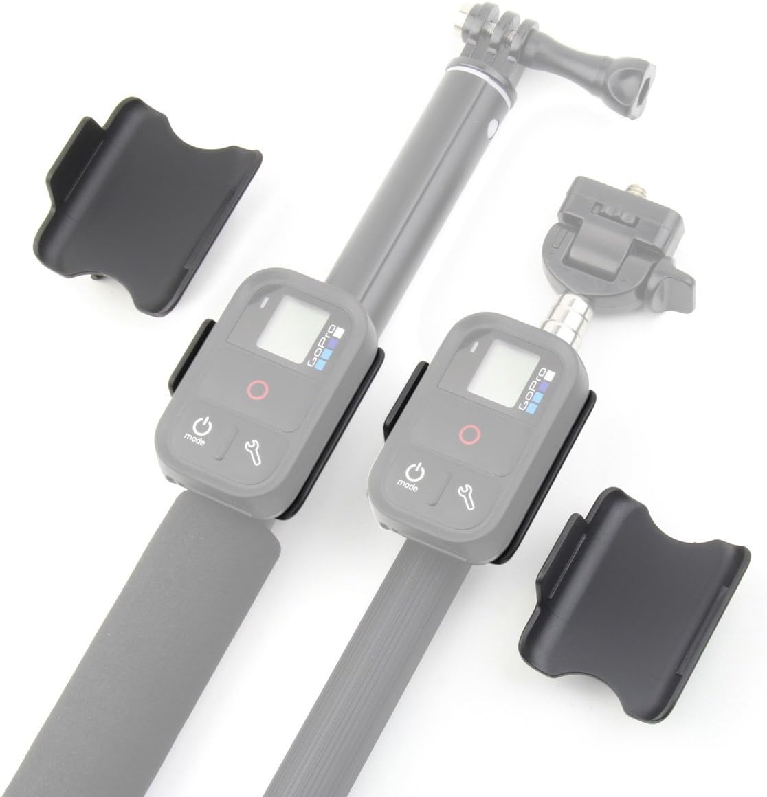 Qiuniu Remote Control Clip Mount Lock Holder Adapter (Large and Small Set) for monopods - Compatible with GoPro Hero 3, Hero 3+ and Hero 4 Remote Controls