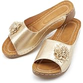 Rungion Womens Summer Beach Sandals Wedge Low Open Toe Slides Ladies Dressy Sandals Slipper Platform Comfortable Flower Sandals