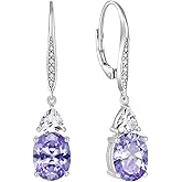 Rocayi Oval Dangle Drop Earrings for Women 925 Sterling Silver Leverback Earrings Birthstone Jewelry Gifts for Her