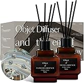 hetras Objet Diffuser Gift Set 6.7 fl.oz. 2 Pack | Department Store 1F - Elegant Flower Scent | Long-Lasting Scented Room Fresheners with 8 Reed Sticks for Home Fragrance Bedroom Bathroom Shelf Décor