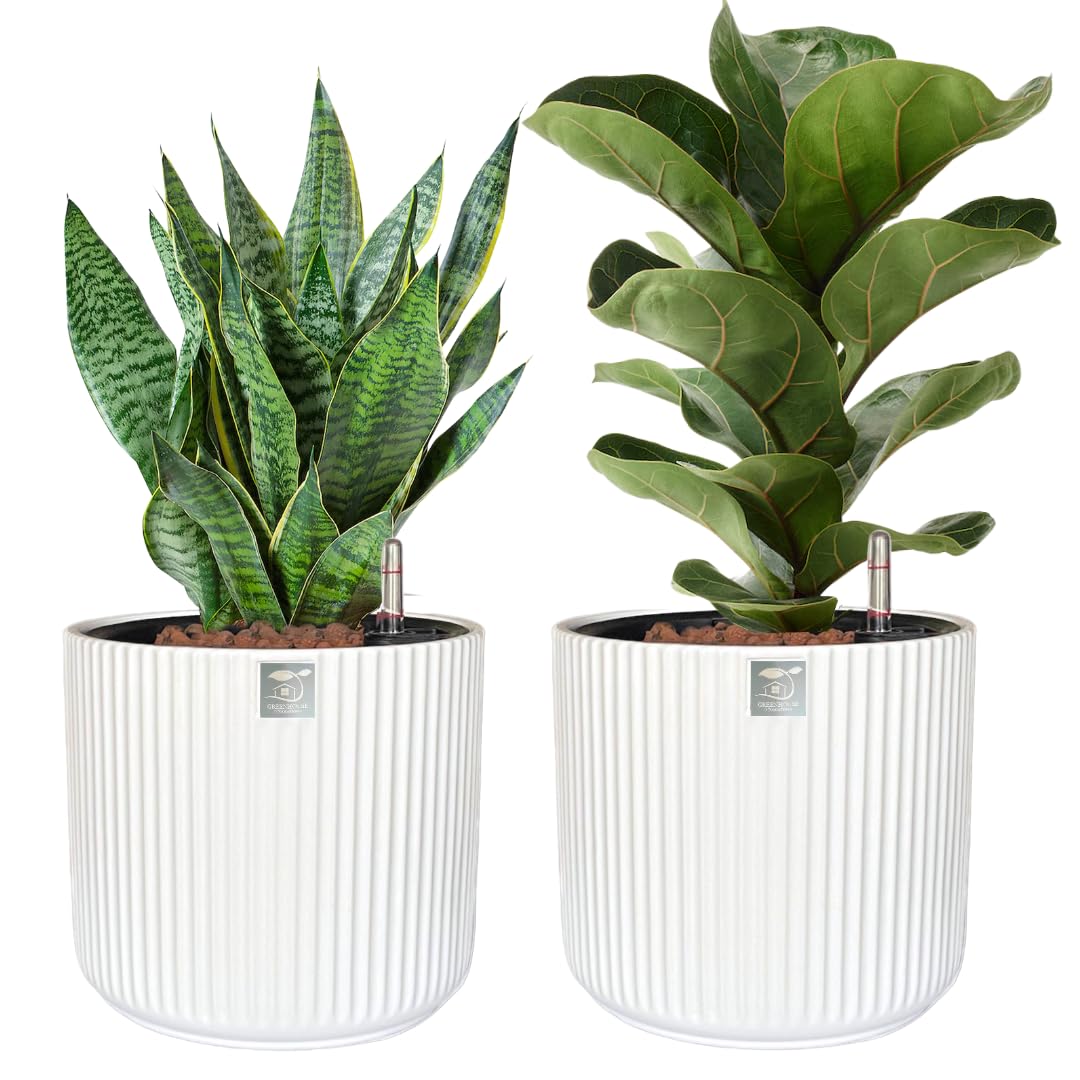 Photo 1 of Set of 2 Handmade Ceramic Self-Watering Planters | 9-Inch Practical and Decorative Pots with Water Level Indicator | Home & Office Decor | Easy Indoor Plant Care for Houseplants, Herbs, Succulents