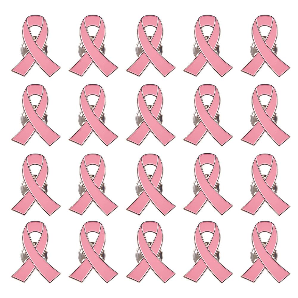 WANDIC 20Pcs Octobre Rose Pink Ribbon Breast Cancer Pins Alloy Breast Cancer Awareness Brooches Pink Ribbon Badges Souvenir Pin Badges for Charity Event(2.5 * 2cm) โ image 1