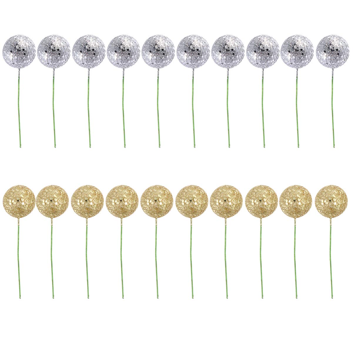 TOYANDONA 20Pcs Christmas Glitter Berries Stems Gold and Silver Xmas Artificial Berry Picks for Christmas Tree Decorations Crafts Diy Xmas Wreath Holiday Decor 2.5cm