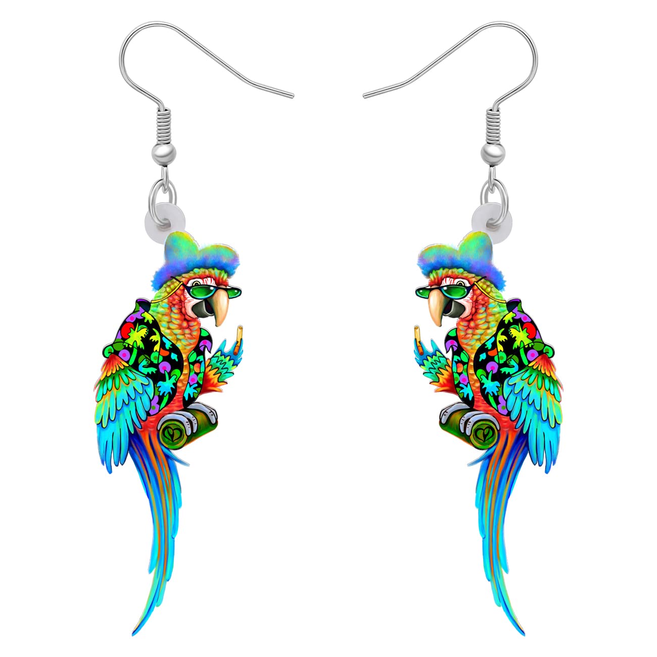 YINYA Acrylic Adorable Hawaii Macaw Parrot Earrings Birds Animals Dangle Jewelry Fun Gifts for Women Girls Kids Trendy Party Favors Charms (Multi)