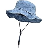 AICHUAN Bucket Hat for Women Men Wide Brim Sun Hat Packable Cotton Denim Summer Beach Travel Outdoor Fishing Cap