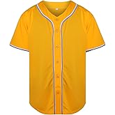 NJKA Blank Plain Hip Hop Hipster Button Down Baseball Jersey, Short Sleeve Active T Shirts