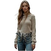 Women Western Fashion Silver Metal Double Buckle Belt Elastic Black Paisley Print Faux Leather S M z219