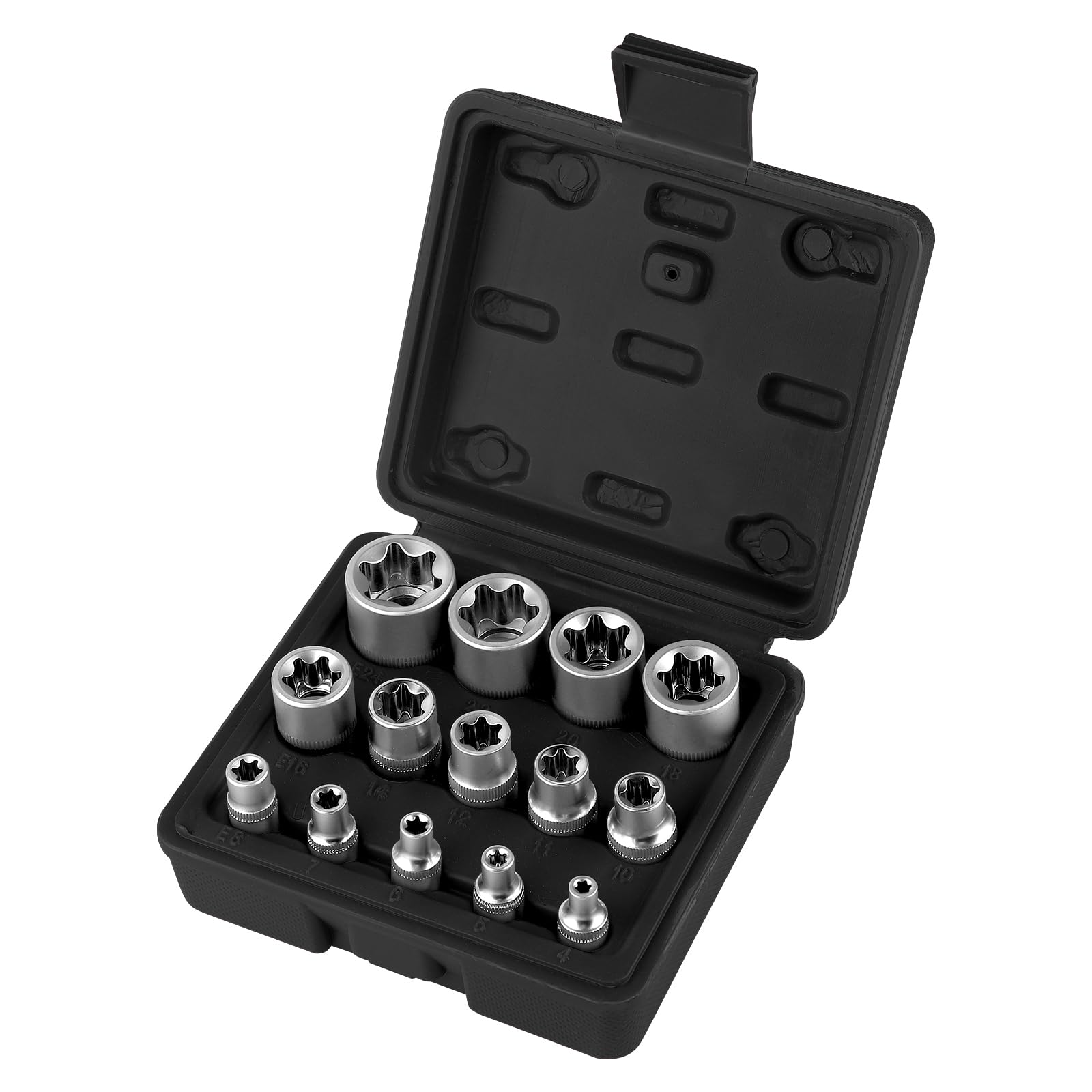 CPROSP Torx Socket Set Female 1/4 Inch 3/8 Inch 1/2 Inch E Torx Profile Socket E4, E5, E6, E7, E8, E10, E11, E12, E14, E16, E18, E20, E22, E24 with Black Box — image 1