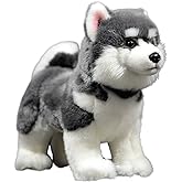 FRANKIEZHOU Lifelike Husky Stuffed Animal-Gray 11",Alaskan Malamute Plush Toy,Realistic Dog Stuffed AnimalToy,Girl Toys,Gifts for Kids,Home Decor,Hugging Toy