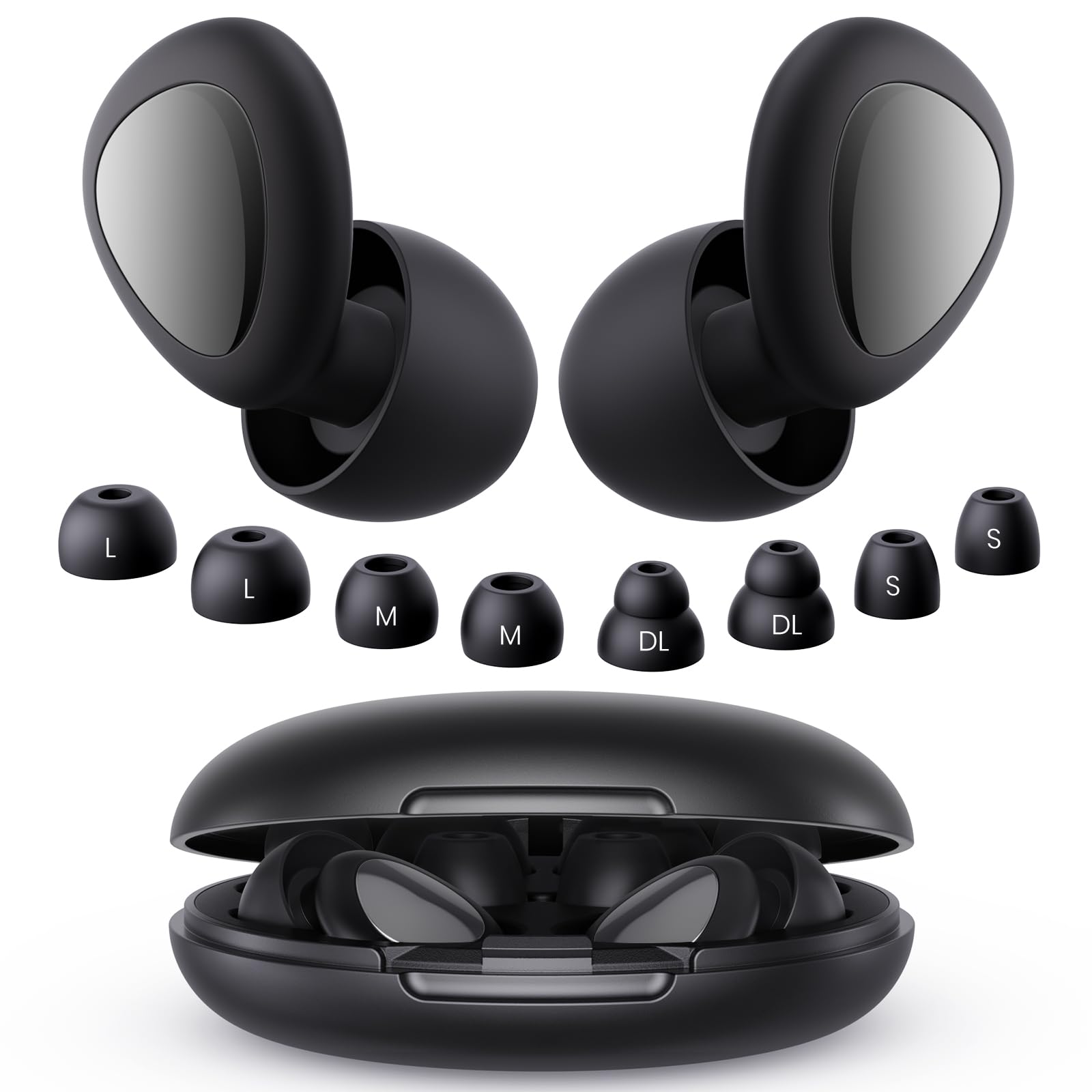 Photo 1 of 2Ear Plugs for Sleeping Noise Cancelling, Reusable Silicone Ear Plugs for Noise Reduction with 8 Ear Tips, Earplugs for Sleep (Black, One Size)