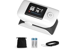 Pulse Oximeter Fingertip – OLED Display, SpO2 and Pulse Rate Monitor – Lightweight and Easy to Use – Includes Case and Lanyar