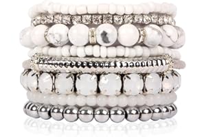 RIAH FASHION Multi Color Stretch Beaded Stackable Bracelets - Layering Bead Strand Statement Wrap Bangles