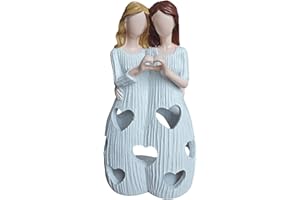 Sister Figurines, 8in Resin Flameless LED Candle with Heart Friendship Sister Statue for Women Birthday Holiday Present Siste