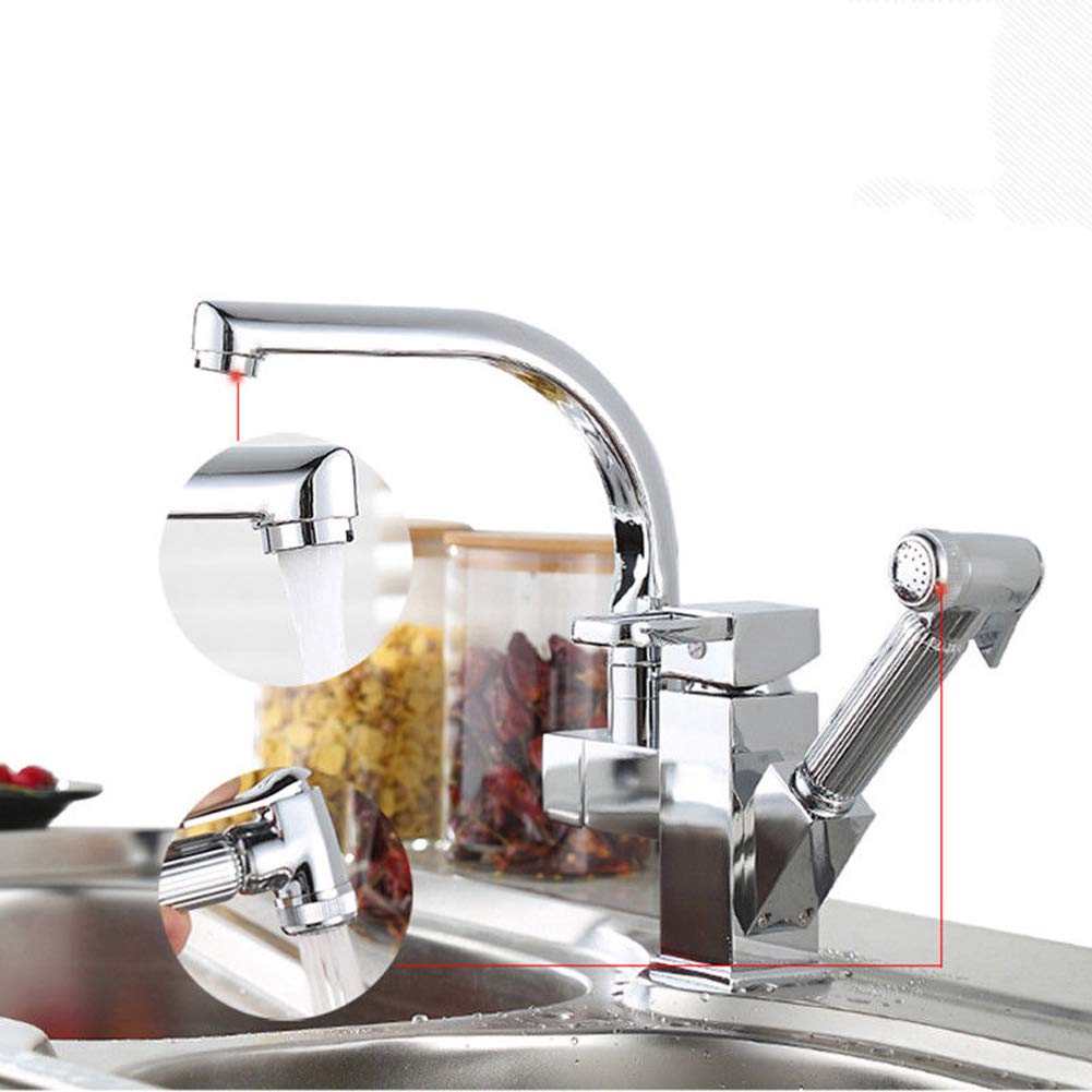 Rozin Polish Chrome Kitchen Tap 360 Swivel Spout Single Handle Pull Out Hand Sprayer Solid Brass