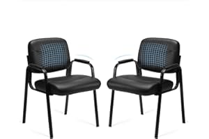 COZIFURNI Waiting Room Chairs Set of 2 Office Guest Reception Chairs with Arms No Wheels Straight Back, PU Leather for Breakroom, Lobby and Customer, Lower Back